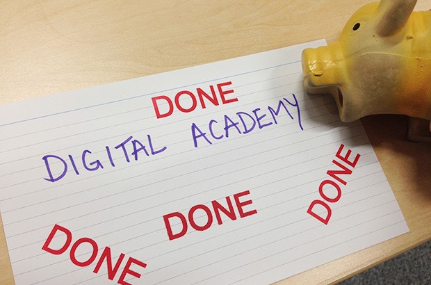 A piece of paper displaying the words 'Digital Academy Done' 