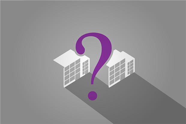 image of office building and a question mark