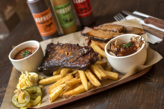 Plate of BBQ food