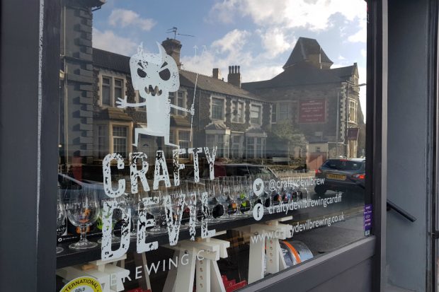 A picture of the front of the shop which displays 'Crafty Devil Brewery Co'