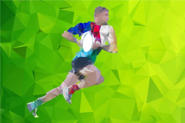 Image of rugby player running with ball.