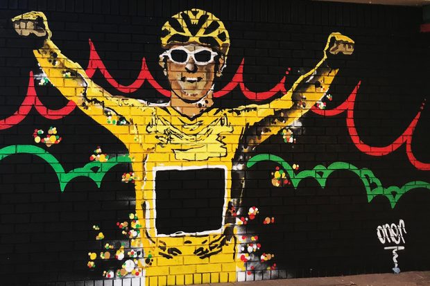 Mural of Geraint Thomas at Maindy Centre.