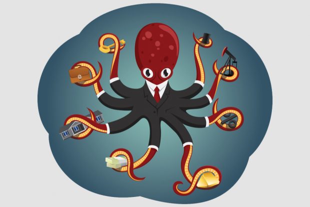 Graphic of an octopus in business attire.