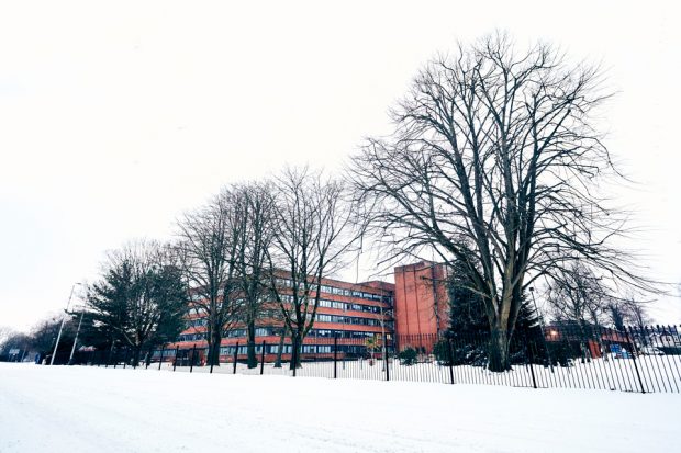 Companies House office in Cardiff covered in snow.