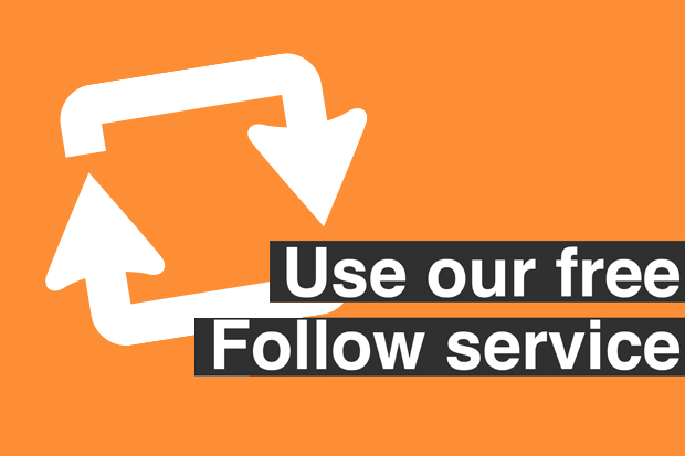 An illustration of arrows in a circle with the message 'Use our Follow service'.