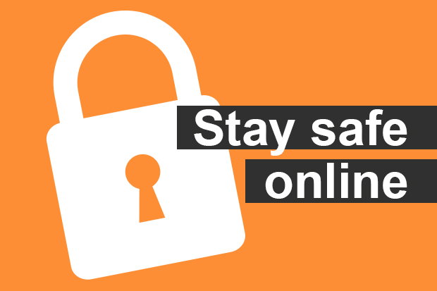 Illustration of a padlock with the message 'Stay safe online'