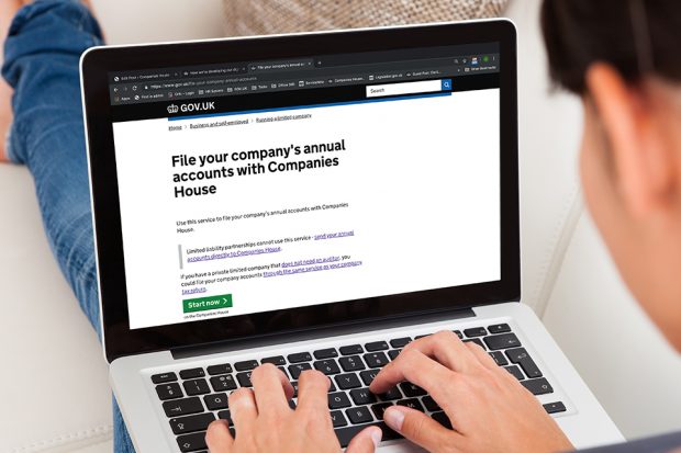 A laptop screen showing the 'file your company's accounts' page.