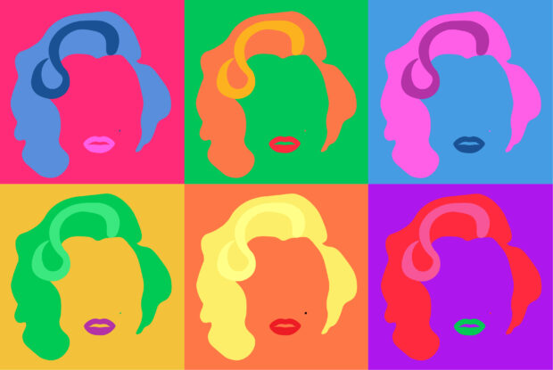 A pop art style collage of Marilyn Monroe in the style of Andy Warhol.