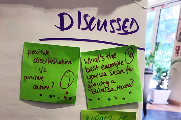 Post-it notes with discussion topics at our One Team Gov breakfast.