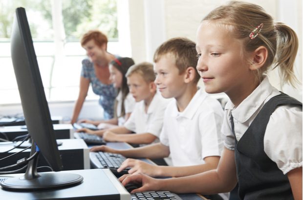 Schoolchildren in a computer class.