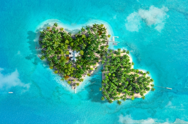 Tropical islands in the shape of two hearts