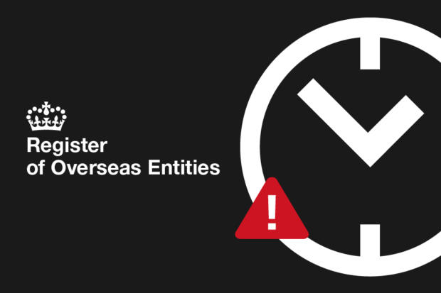 'Register of Overseas Entities' with a clock icon and red exclamation mark.