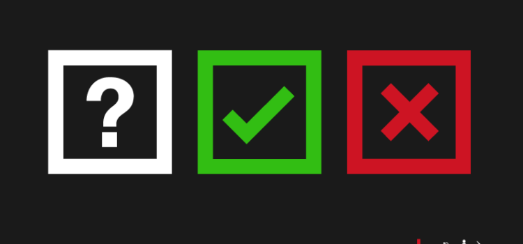 Check boxes with a question mark, tick and a cross